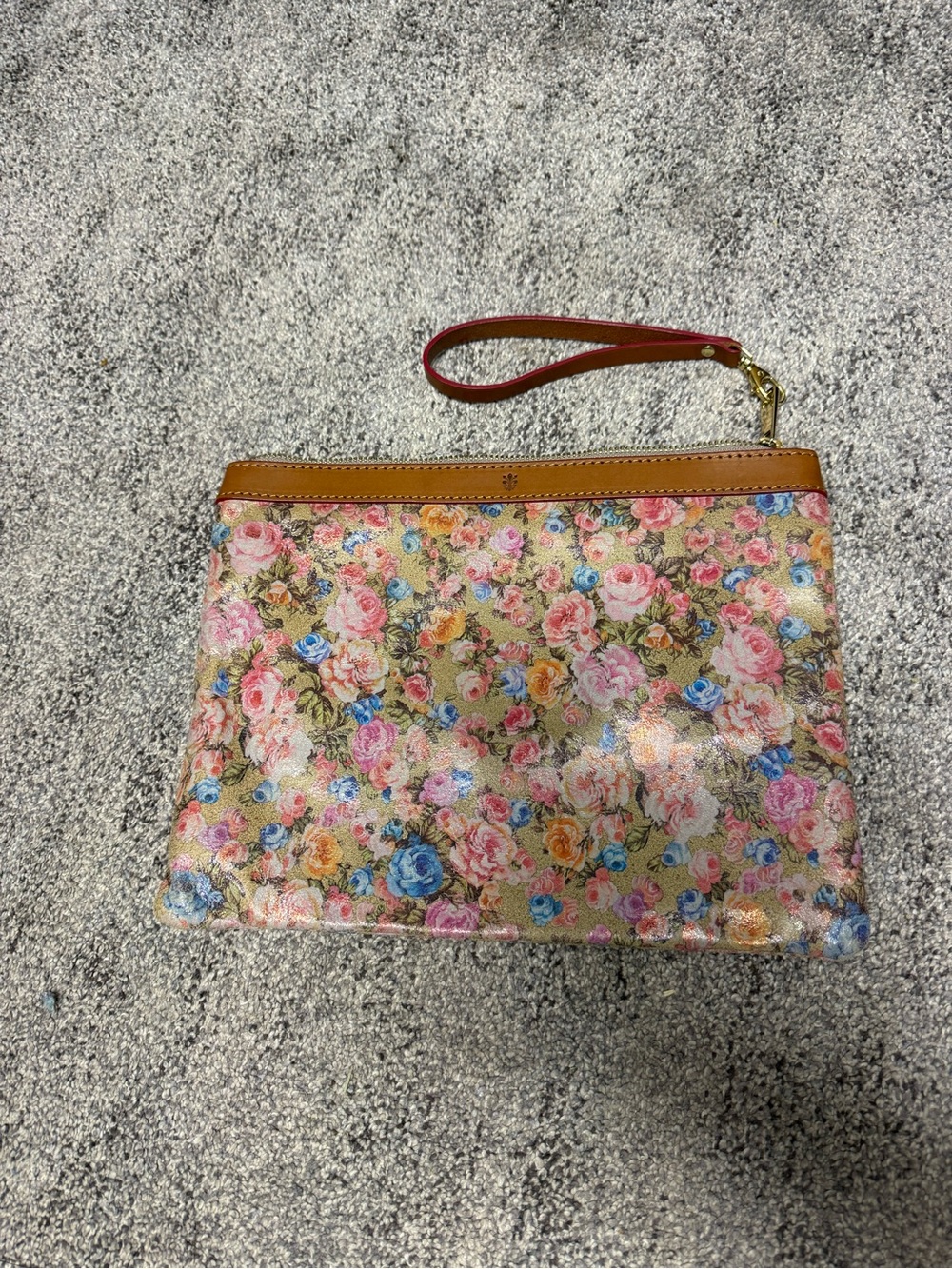 Gangiher Italy Genuine Leather Floral Wristlet Clutch Metallic Roses